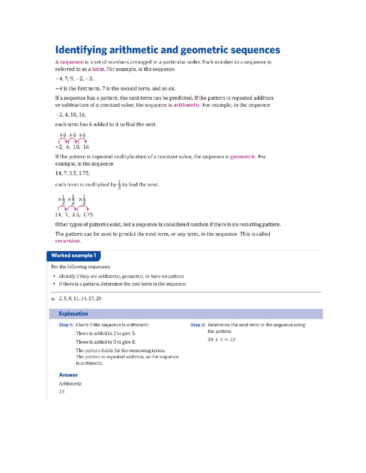 3A – Introduction to Sequence and Recursion - Identifying arithmetic ...