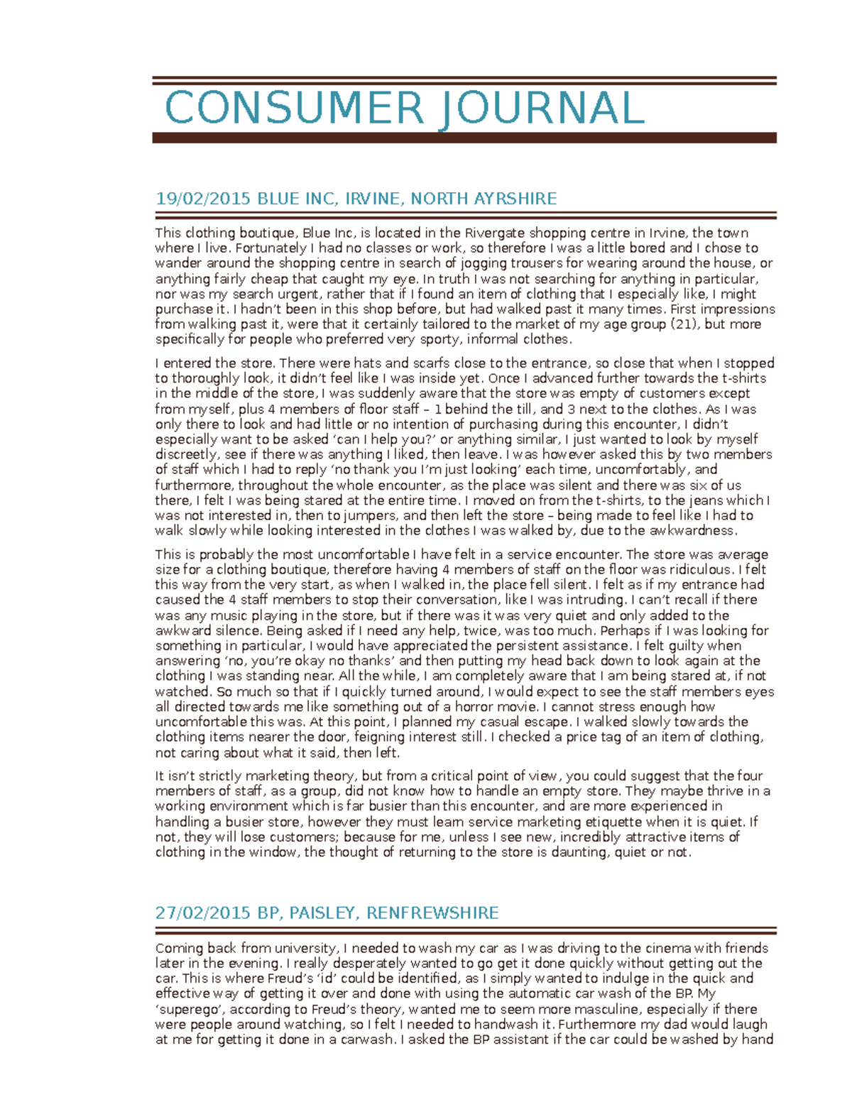 PDP Module Consumer Diary Notes: Customer Experience Insights - Studocu