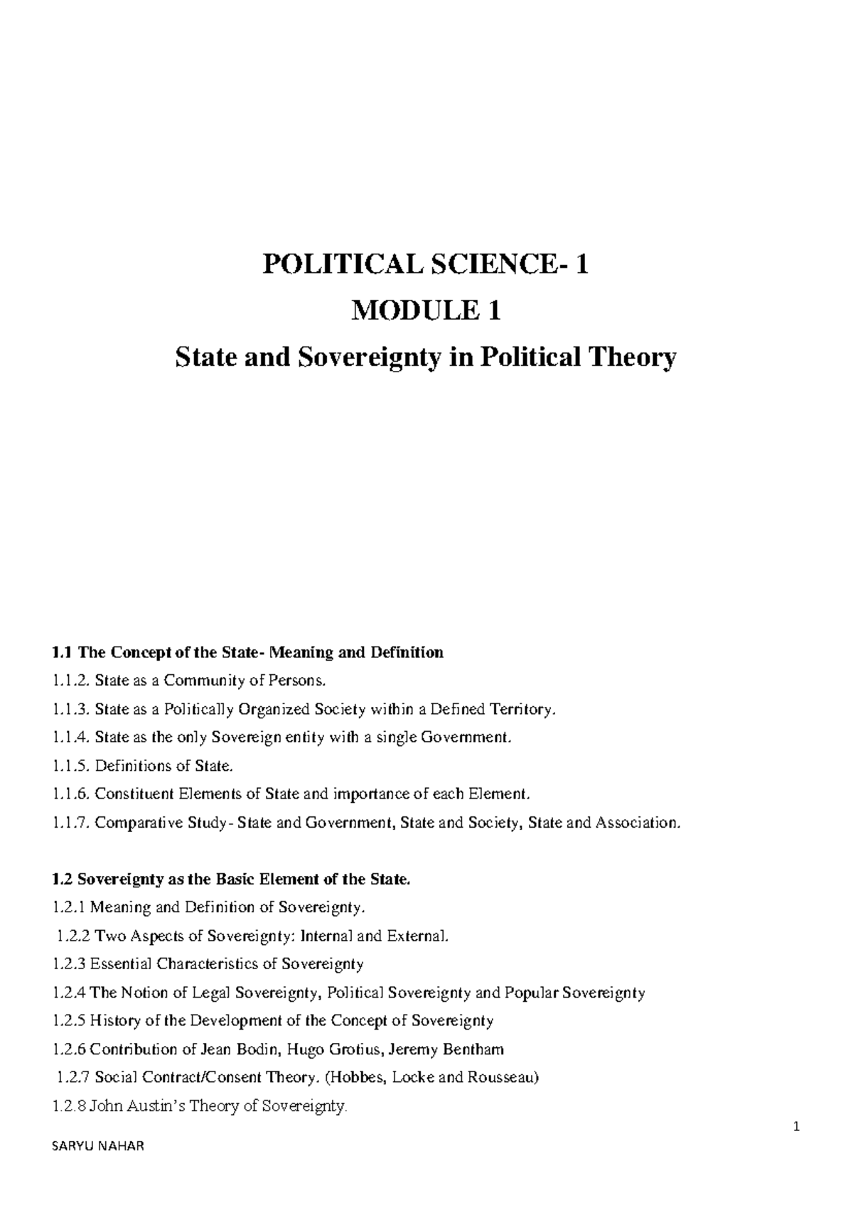 Module 1: State and Sovereignty in Political Science (POL 101) - Studocu