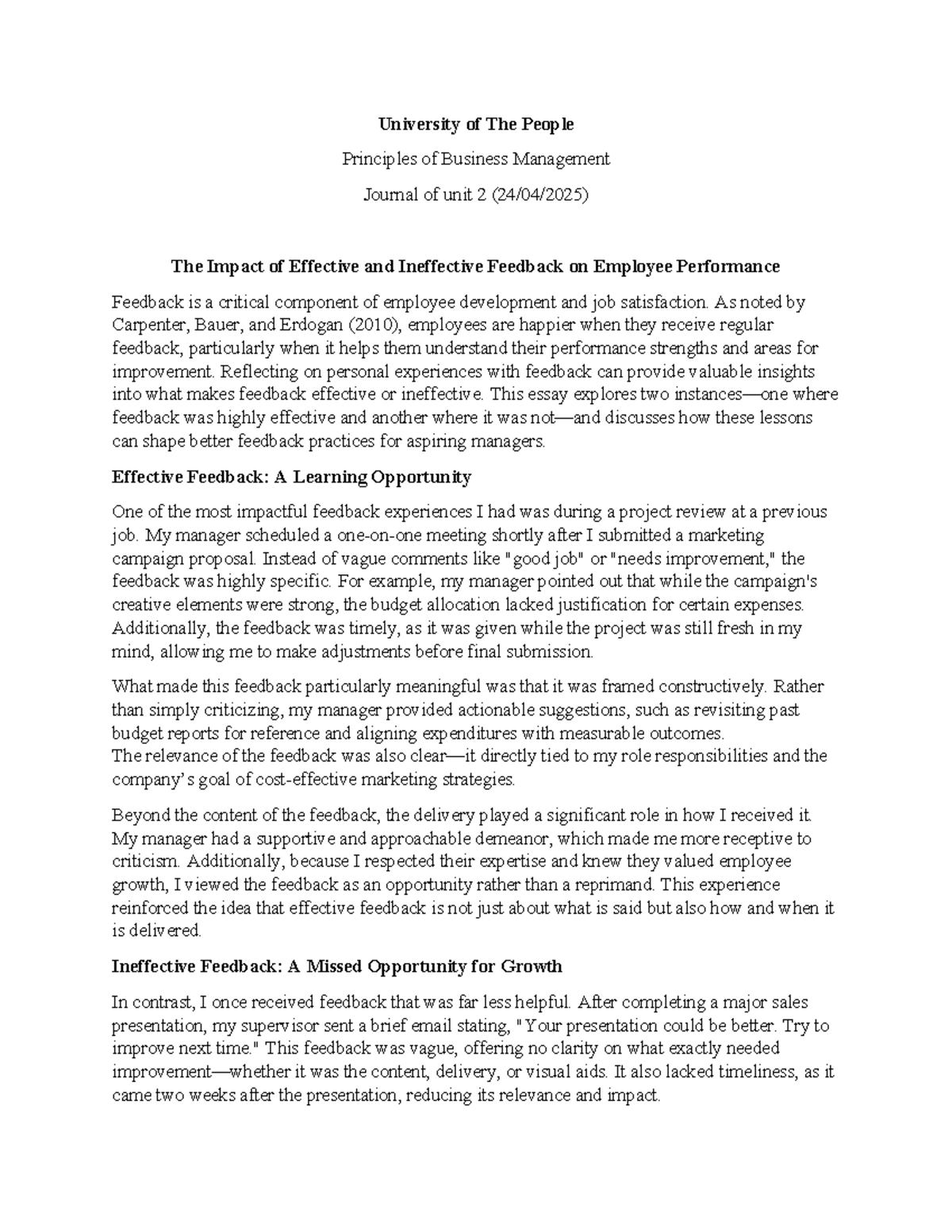 Principles of Business Management Lj u2 - University of The People ...