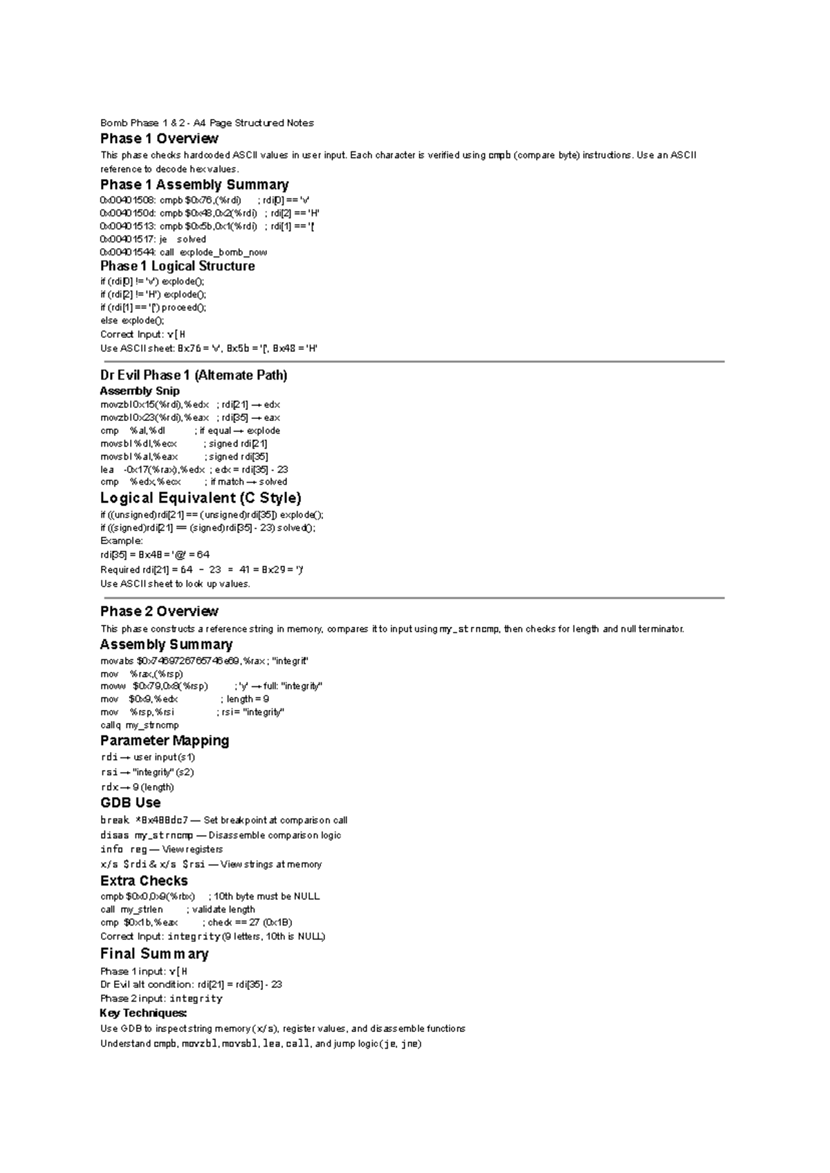 Mastery QUIZ: Phase 1 ASCII Value Checks and Logic Analysis - Studocu
