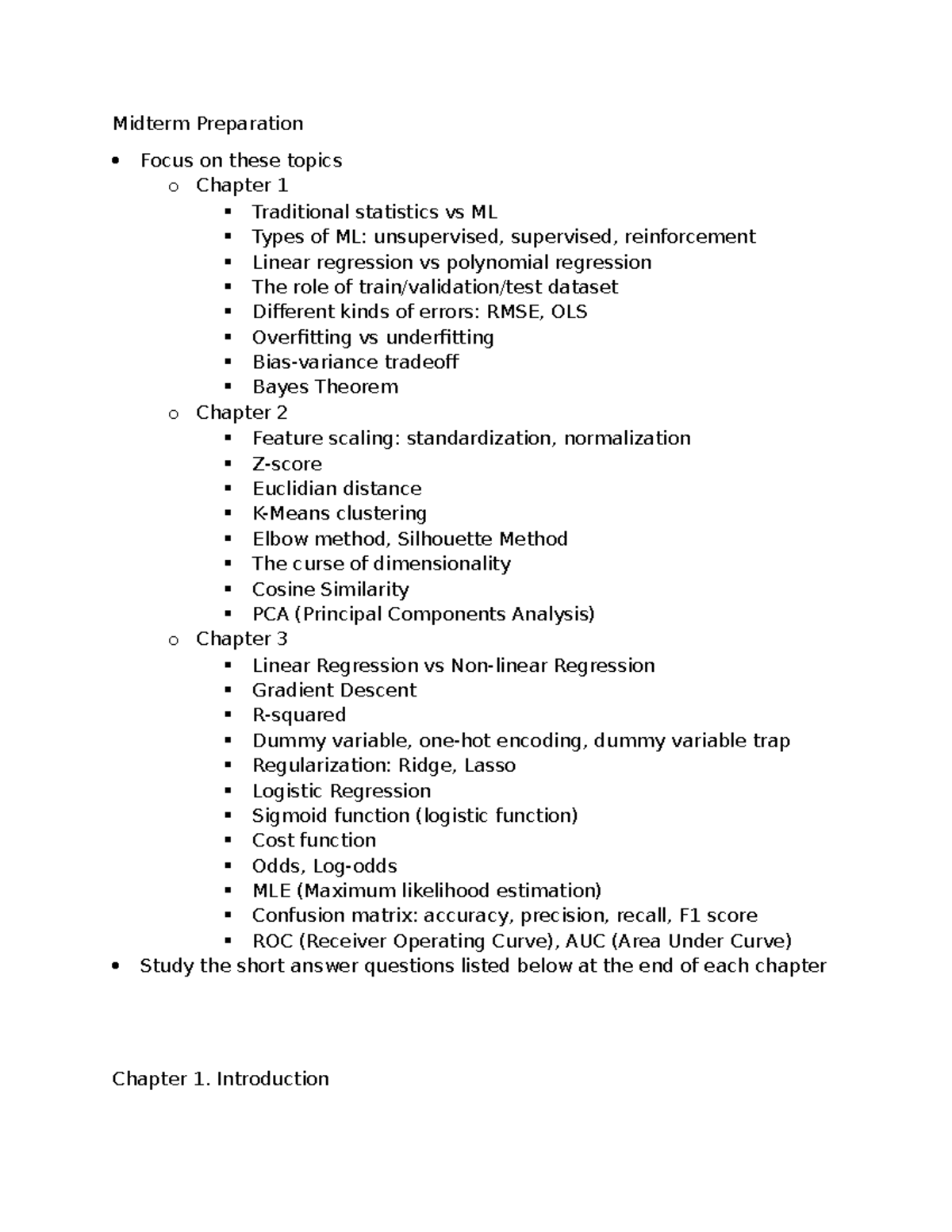 Midterm Exam Study Guide: Statistics vs ML & Regression Topics - Studocu
