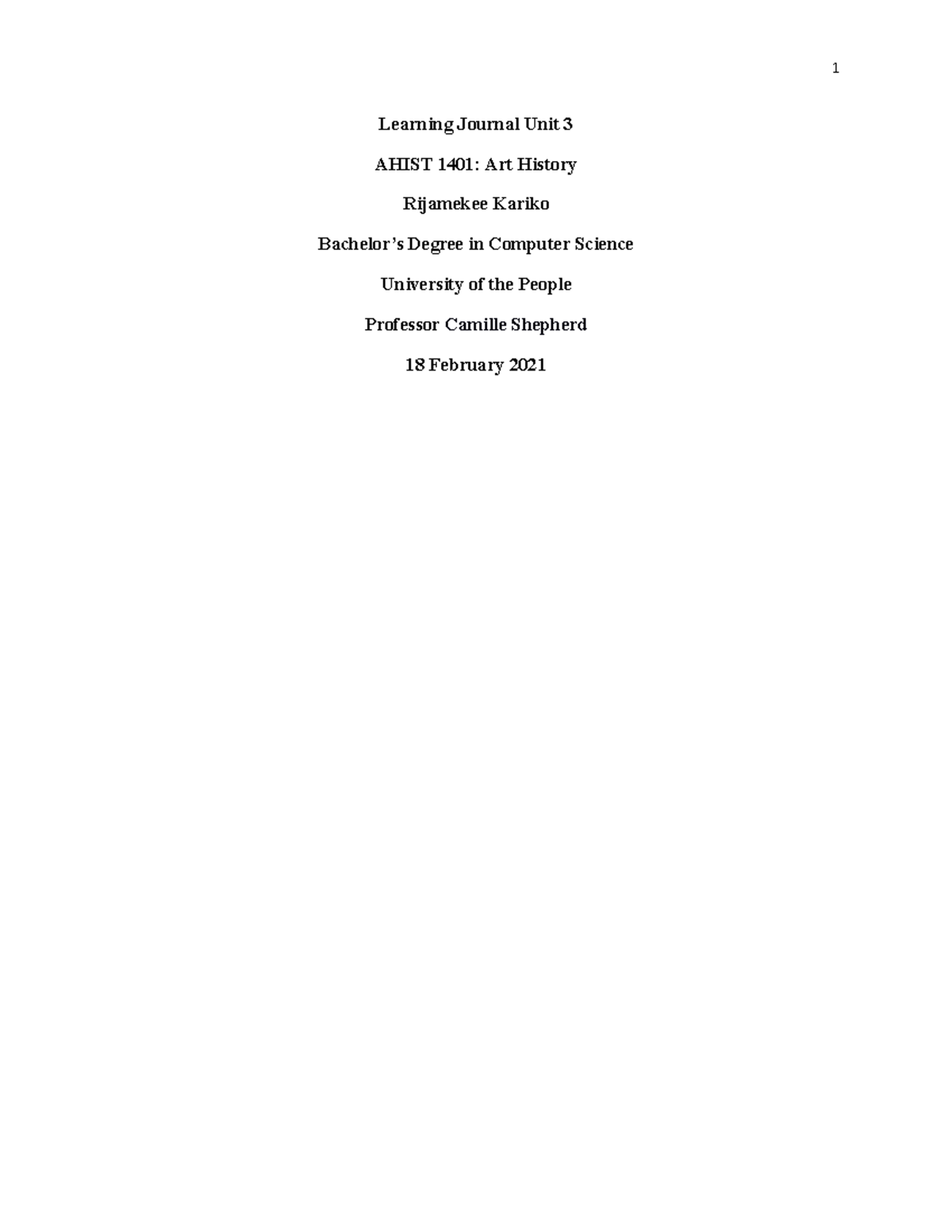 AHIST 1401 Learning Journal Unit 3 - 1 Learning Journal Unit 3 AHIST ...