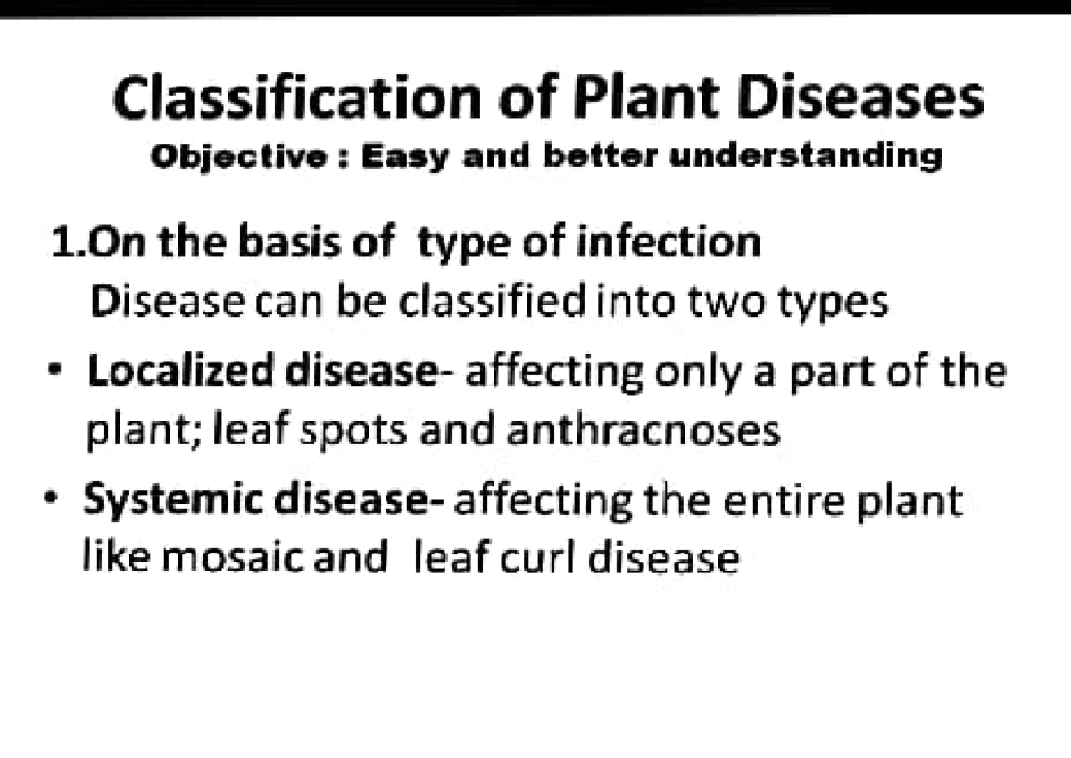 PATHOLOGY NOTES: Classification of Plant Diseases and Their Survival -  Studocu