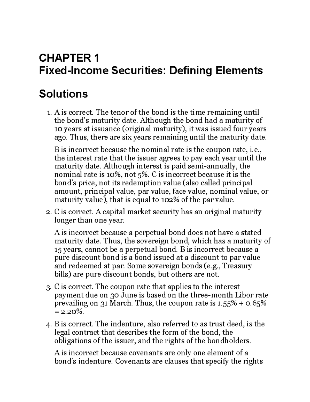 CHAPTER 1-3 Solutions to Problems in Fixed Income Analysis Workbook ...