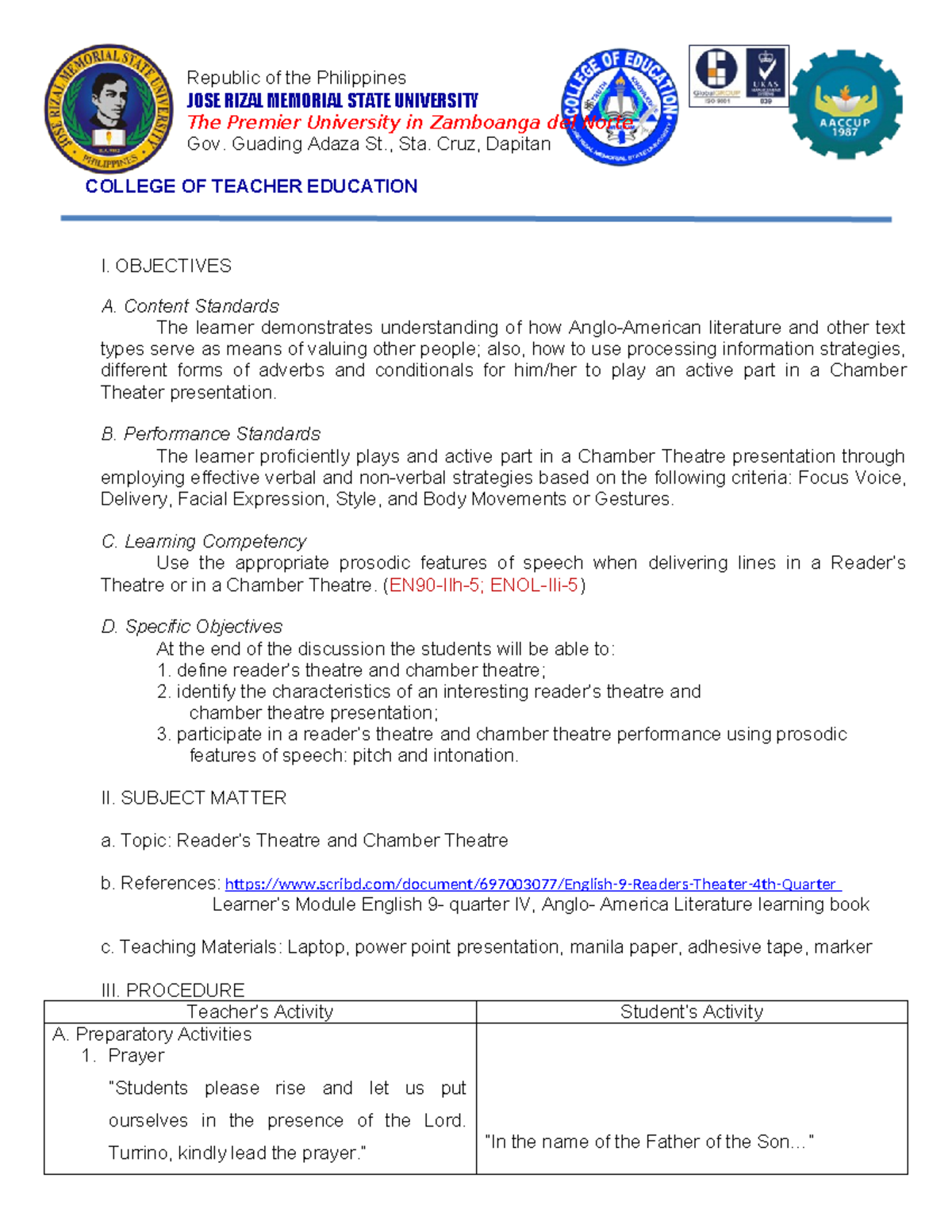Detailed Lesson Plan - Republic of the Philippines JOSE RIZAL MEMORIAL ...