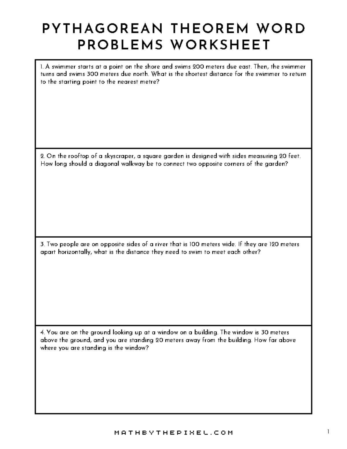 Pythagorean Theorem Worksheet Word Problems With Answers