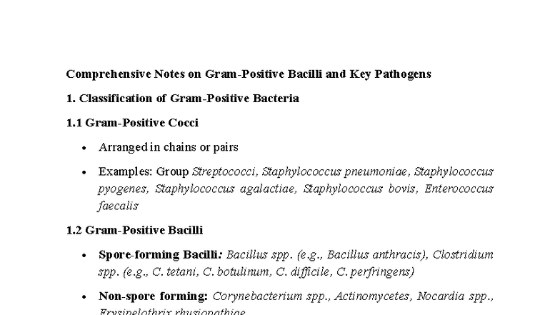 Comprehensive Notes on Bacilli and Key Pathogens (BIO 101) - Studocu
