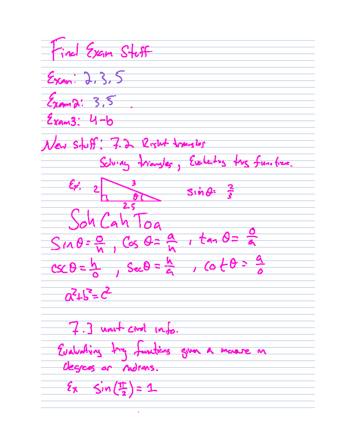 Final Exam Review: Trigonometry and Triangle Solutions (Math 101 ...