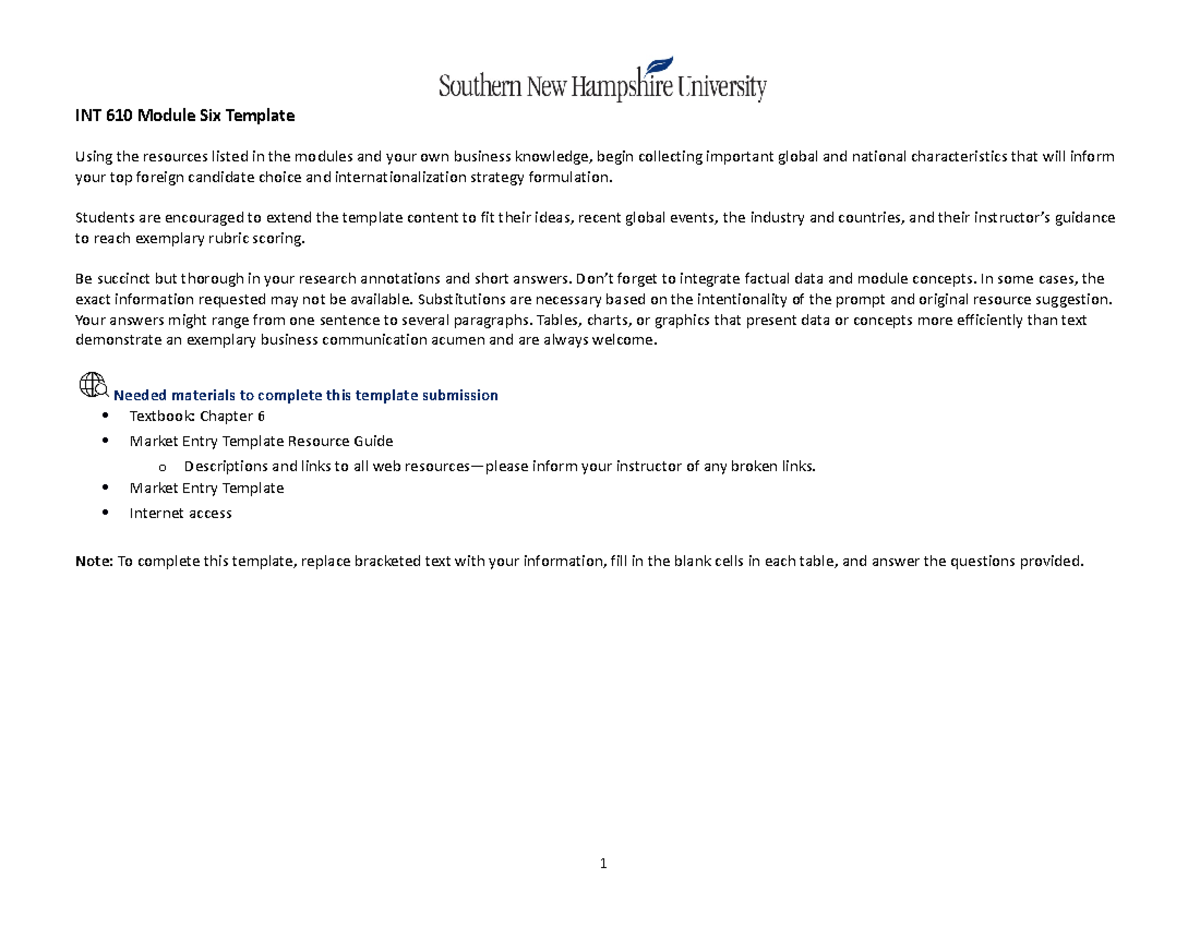 INT 610 Module 6: Global Characteristics for Internationalization ...