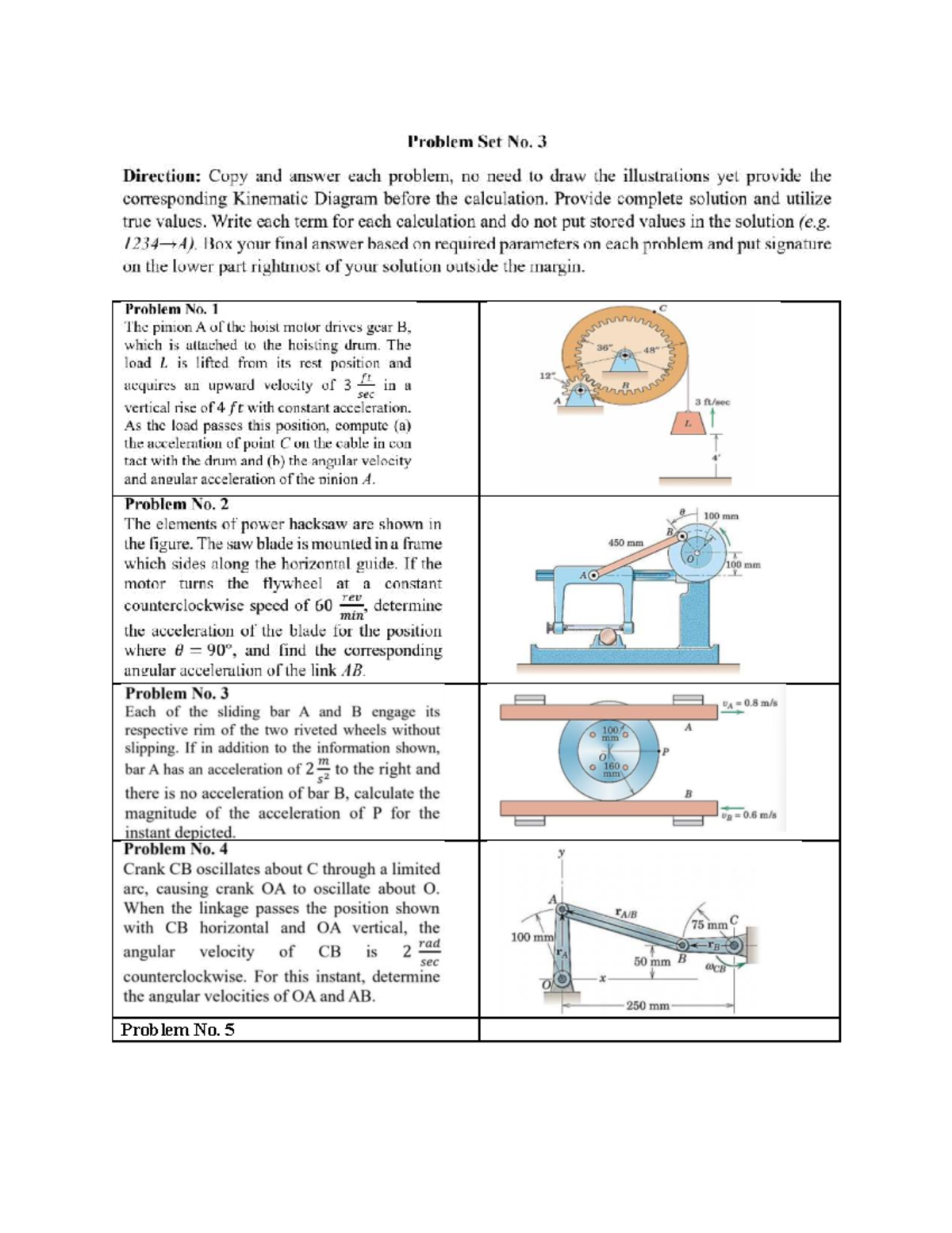PSet 3 - Kinematics Problem Set Solutions and Diagrams - Studocu