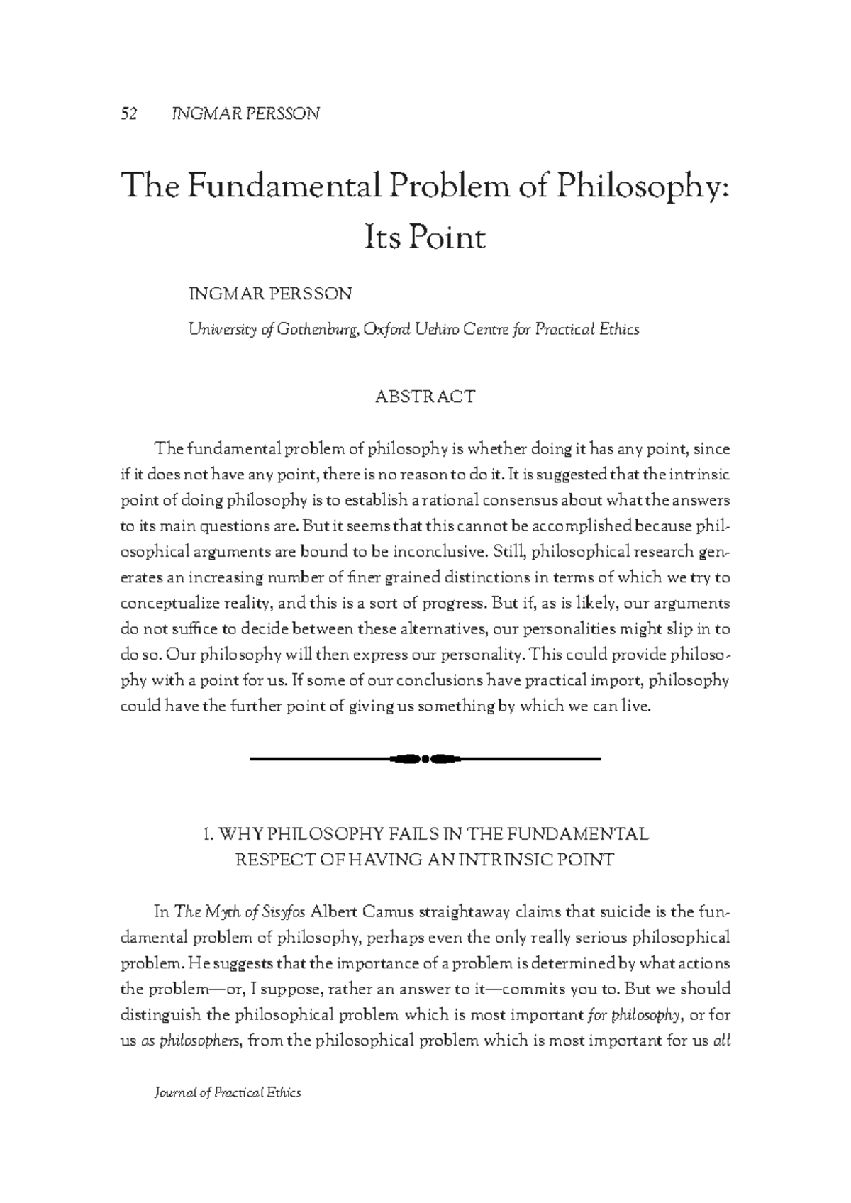 The Fundamental Problem of Philosophy: Exploring Its Point (JPE0049 ...
