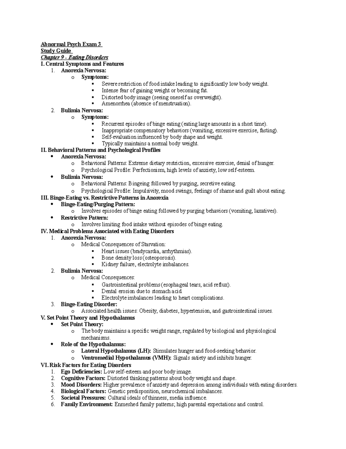 Abnormal Psych CH9 Eating Disorders Exam 3 Study Guide - Abnormal Psych ...