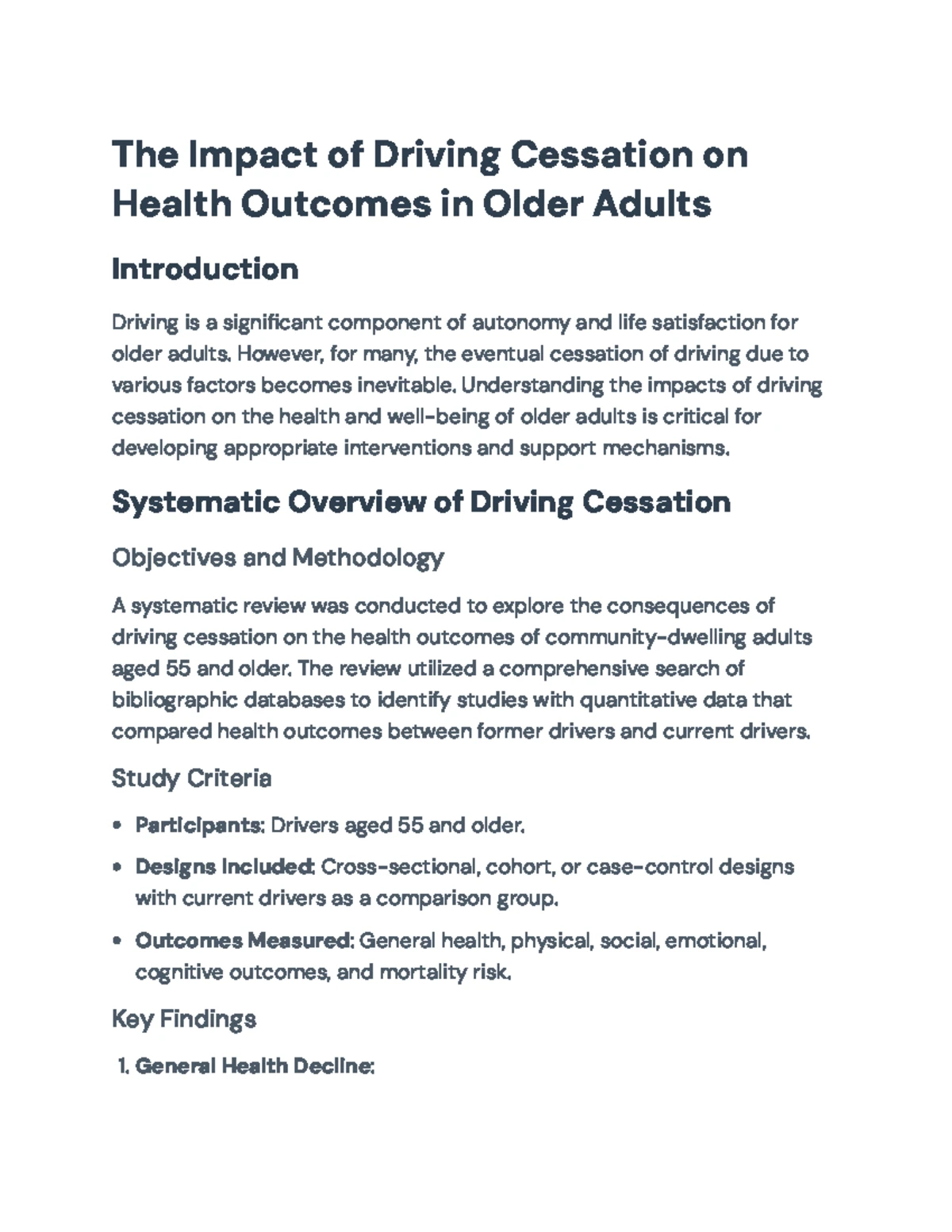 Driving Cessation and Health Outcomes in Older Adults: A Systematic ...