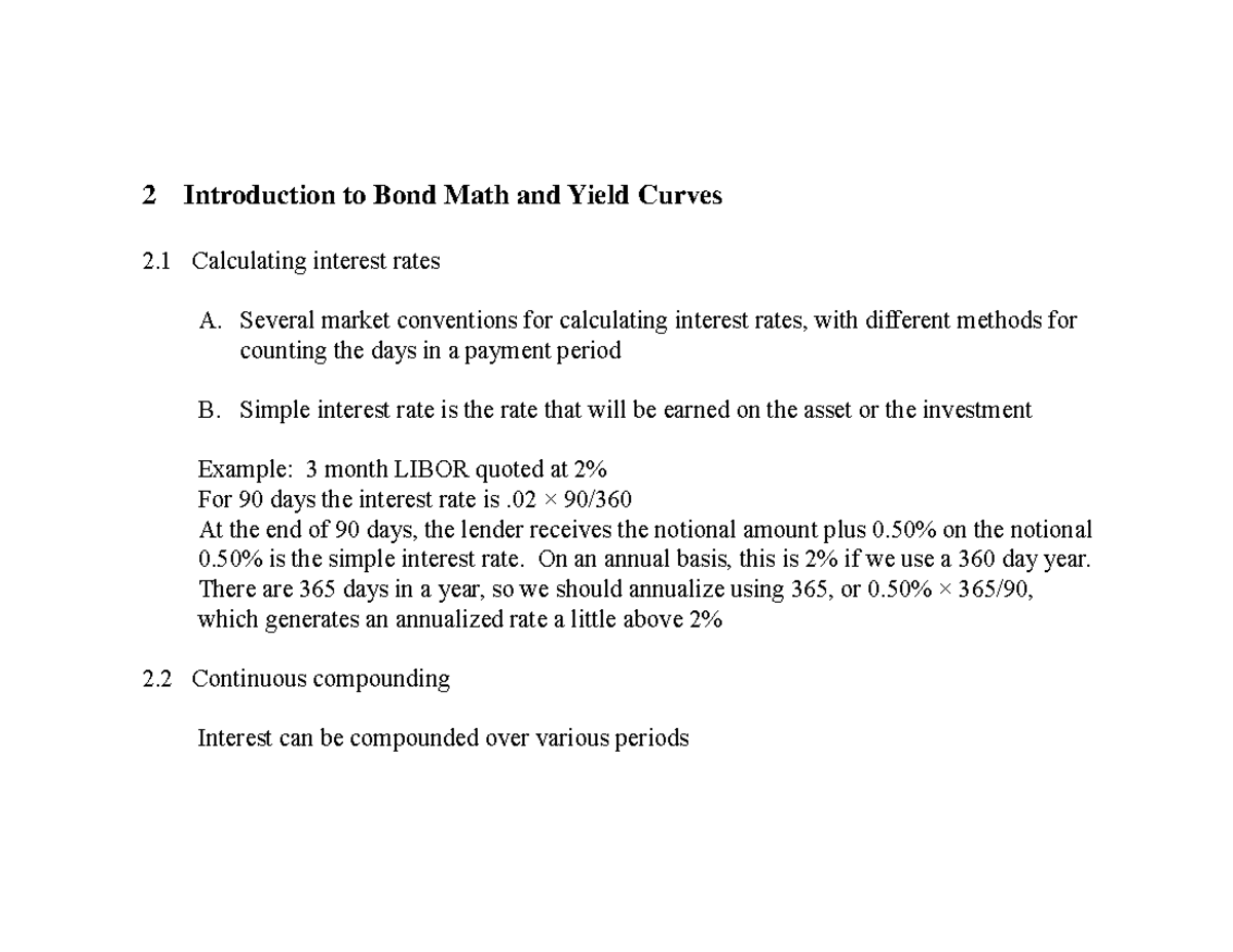 Lecture 2 - Bond Math & Yield Curves Overview - Studocu