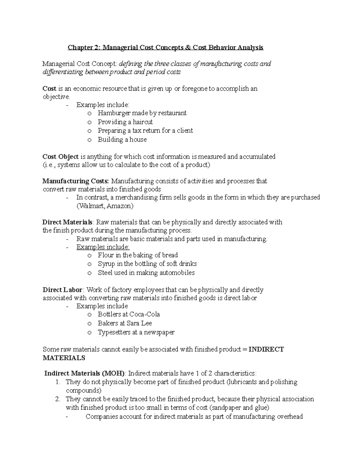 Chapter 2: Managerial Cost Concepts & Cost Behavior Analysis Insights ...