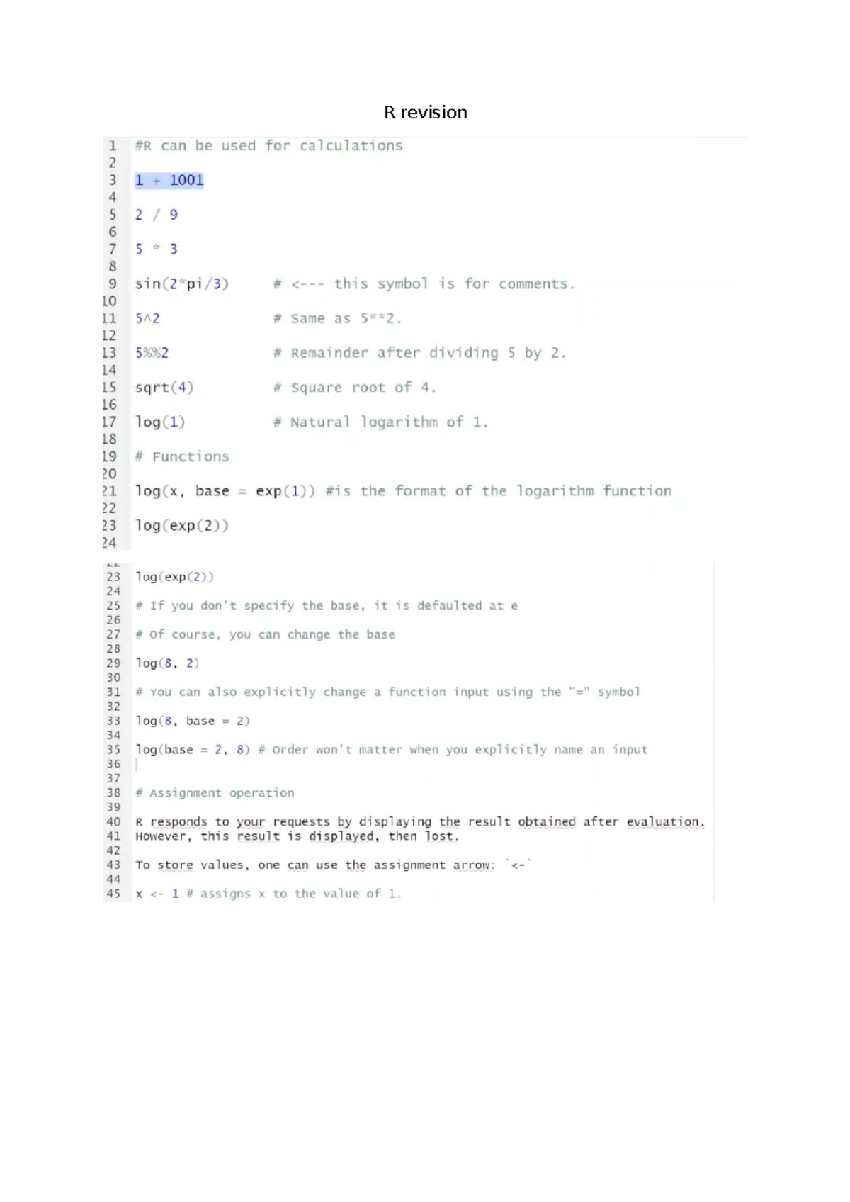 R Revision: Key Concepts and Functions for Calculations - Studocu