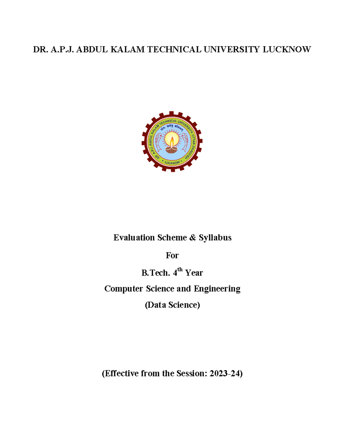 BTech 4th Year CSE - Data Science Evaluation Scheme & Syllabus 2023-24 ...