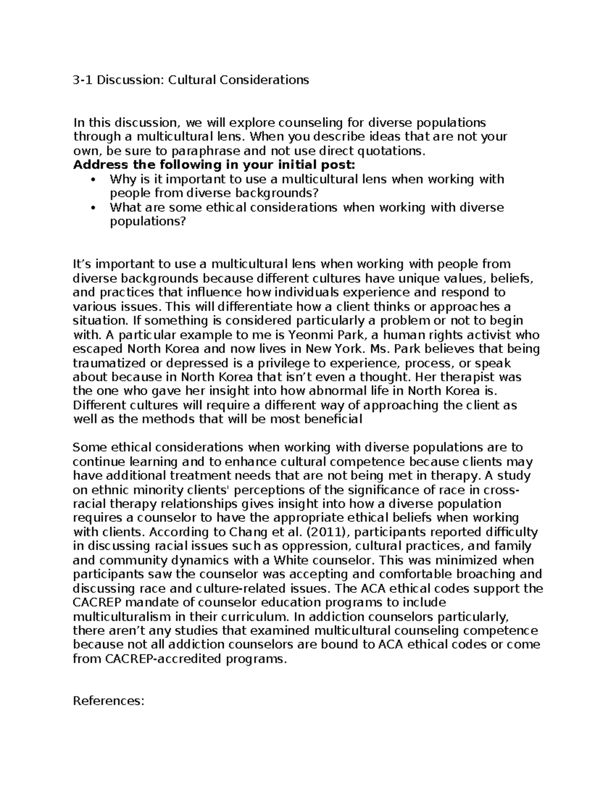 Discussion 3: Counseling Diverse Populations with a Multicultural Lens ...