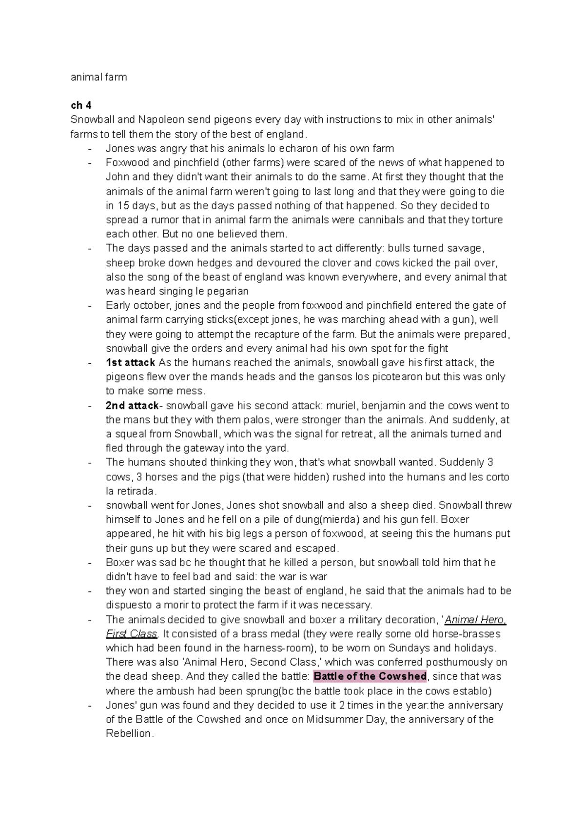 Animal Farm Chapter 4: The Battle of the Cowshed and Its Aftermath ...