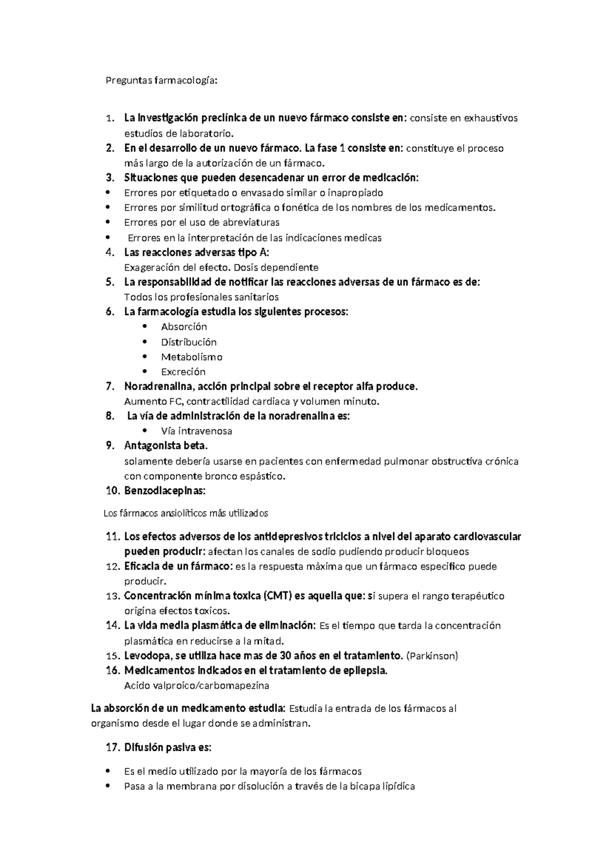 Preguntas de Farmacología: Estudio de Fármacos y Efectos Adversos - Document Preview