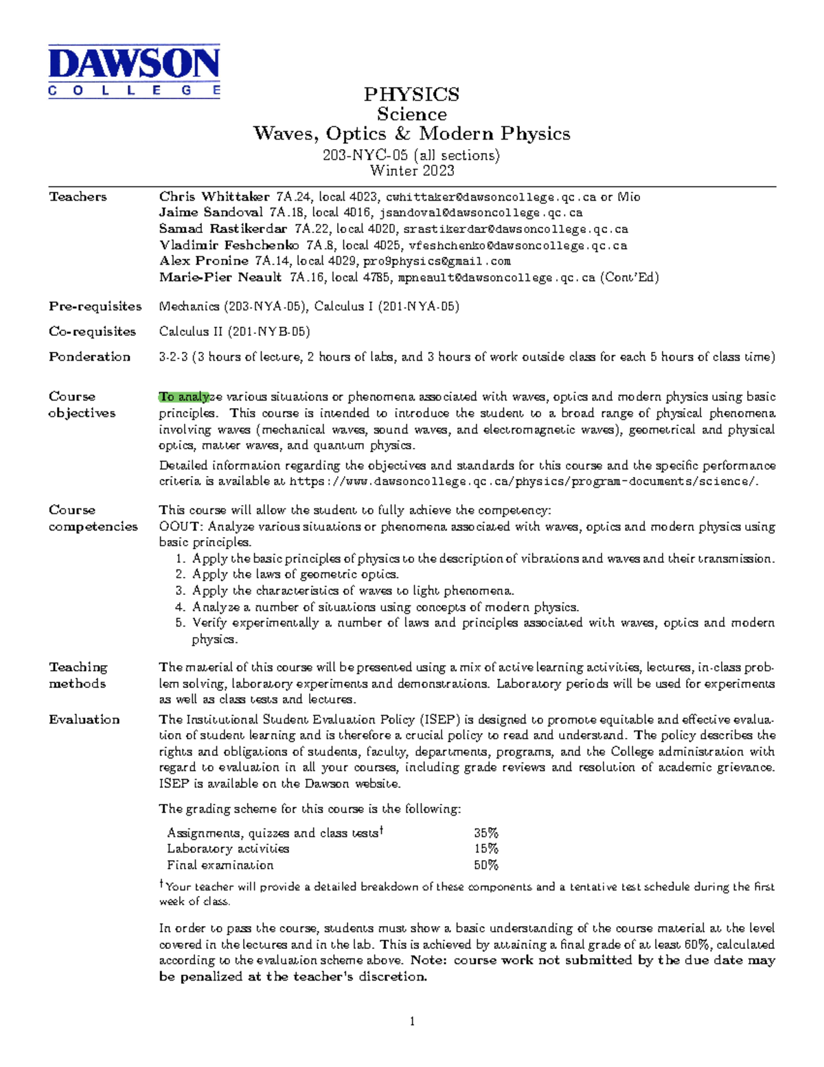 Waves outline - PHYSICS Science Waves, Optics & Modern Physics 203-NYC ...