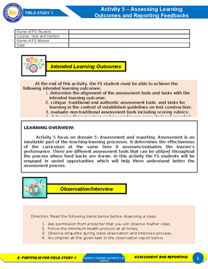 FS1-Activity-3 - N/A - Intended Learning Outcomes Observation/Interview ...