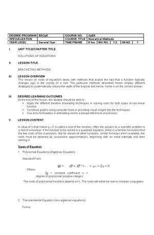 Module 2 Solutions of Equations - DEGREE PROGRAM BSCpE COURSE NO. CpE ...