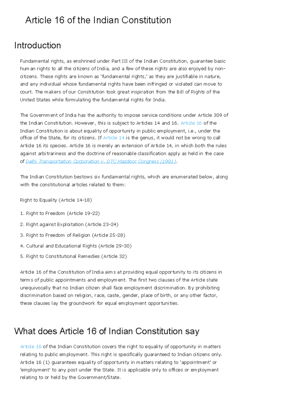 Article 16 of the Indian Constitution: Equality of Opportunity in ...