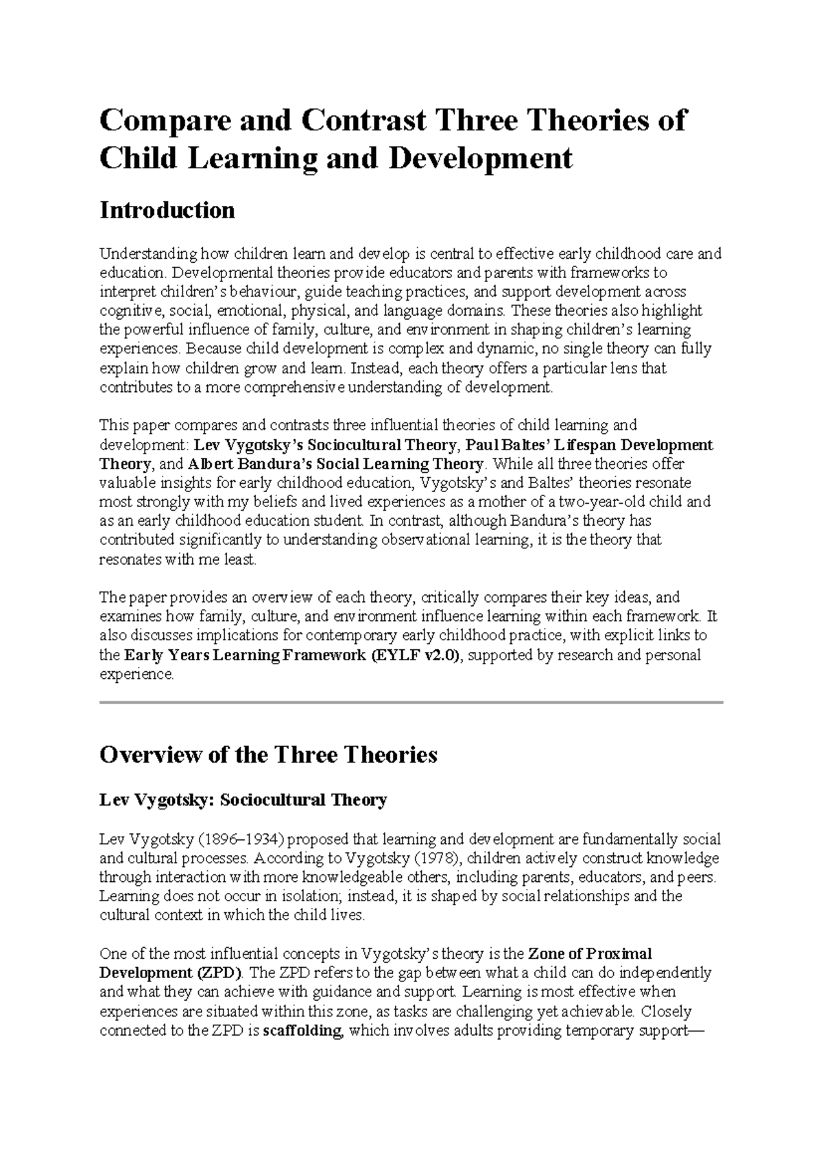 Comparative Analysis of Child Learning Theories: Vygotsky, Baltes ...