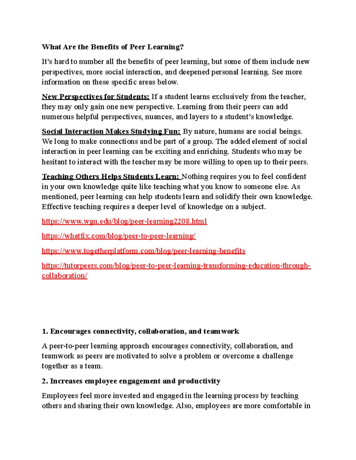 Benefits of Peer Learning: Enhancing Knowledge & Engagement - Studocu