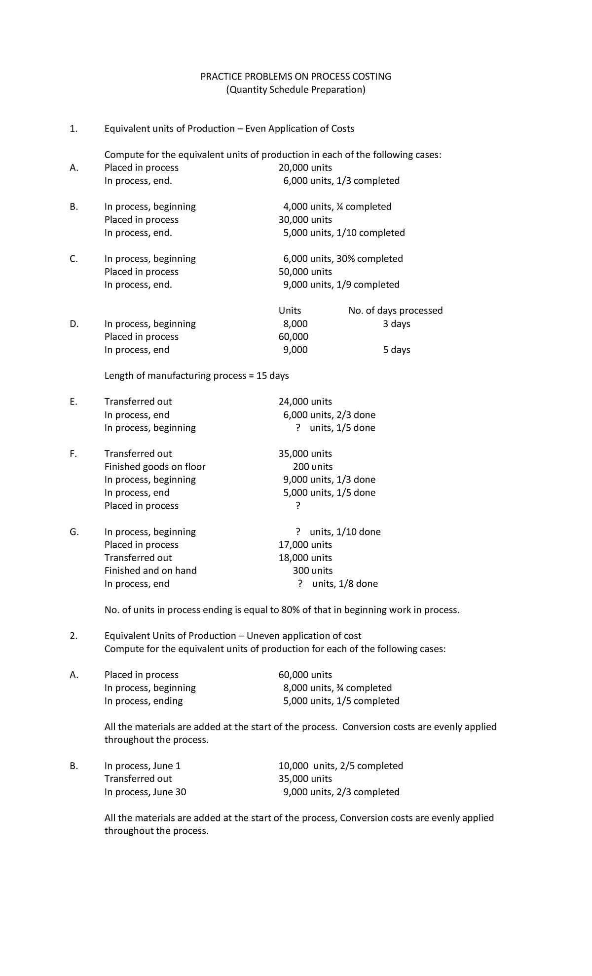 Practice Problems on Process Costing (Part 1) - Studocu