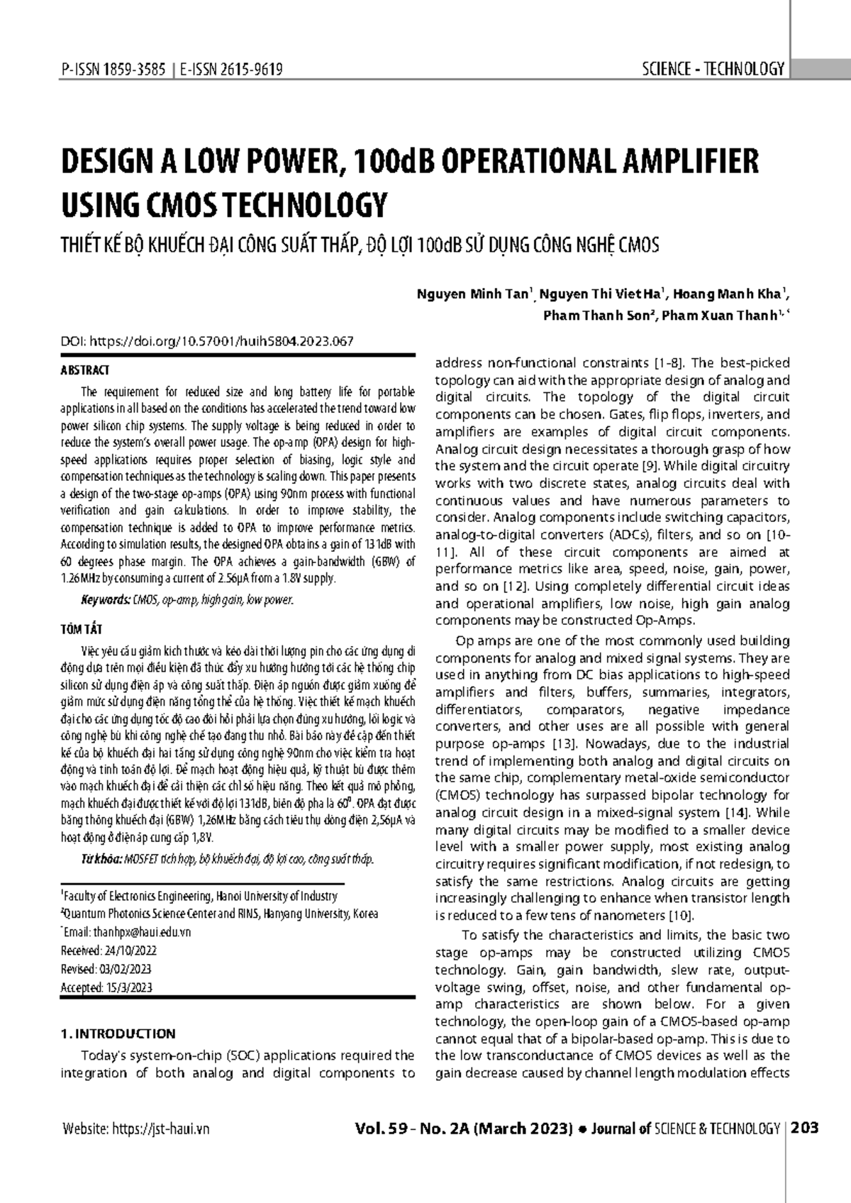 Design of a Low Power, 100dB Operational Amplifier Using CMOS ...