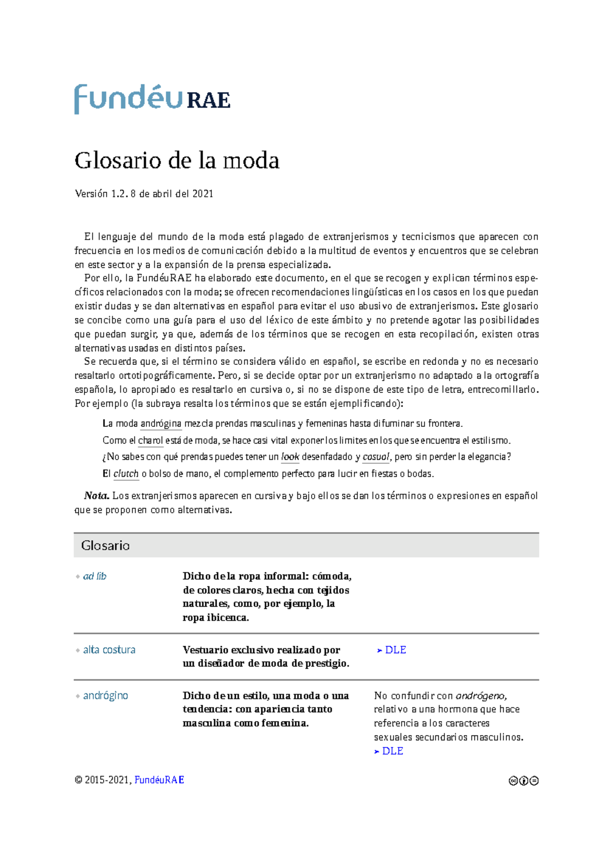 Glosario de Términos de Moda por Fundéu RAE - Studocu