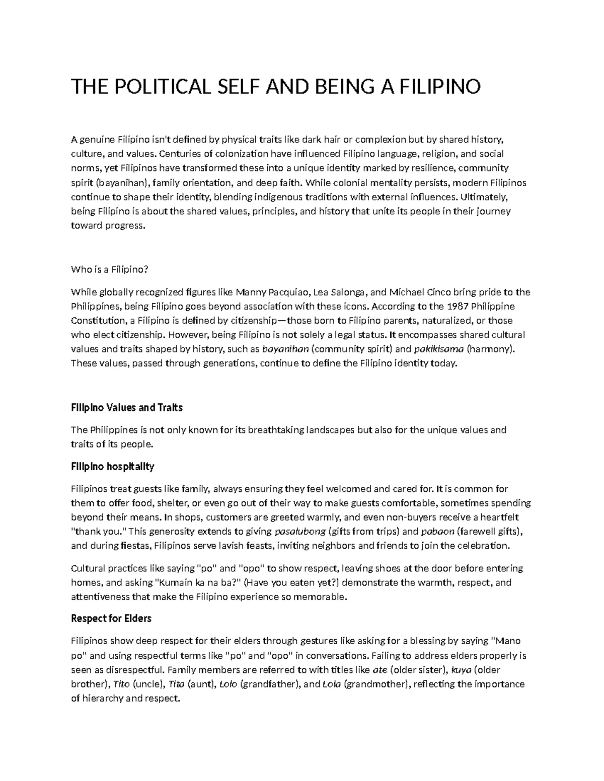 THE SELF, SOCIETY, AND CULTURE - Understanding the Self - Studocu