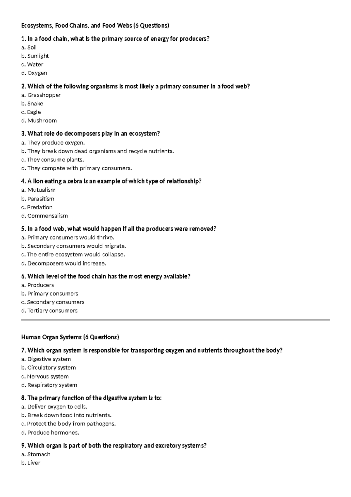 Science Questions and Answers for Course 20250104 (6 Topics) - Studocu