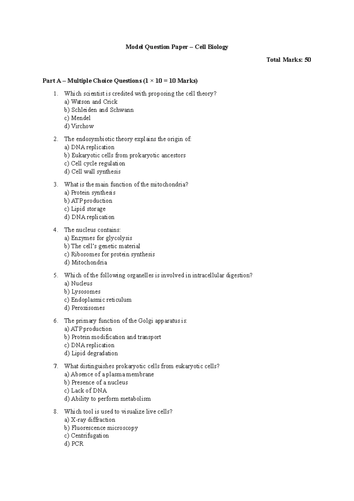 21BTB105T - Cell Biology Final Exam Paper (May 2025) - Studocu