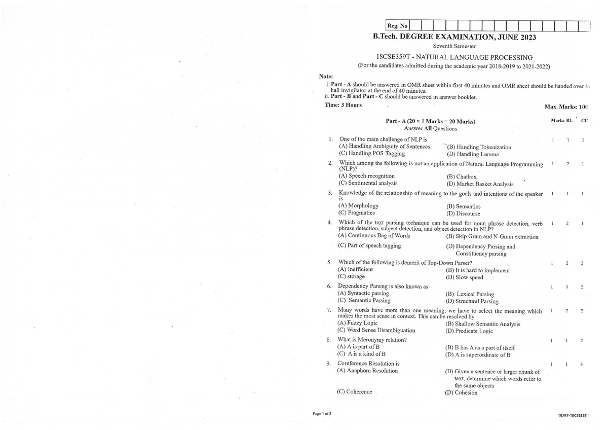 NLP Project Report Format for 21CSE356T: Case Study Guidelines - Studocu