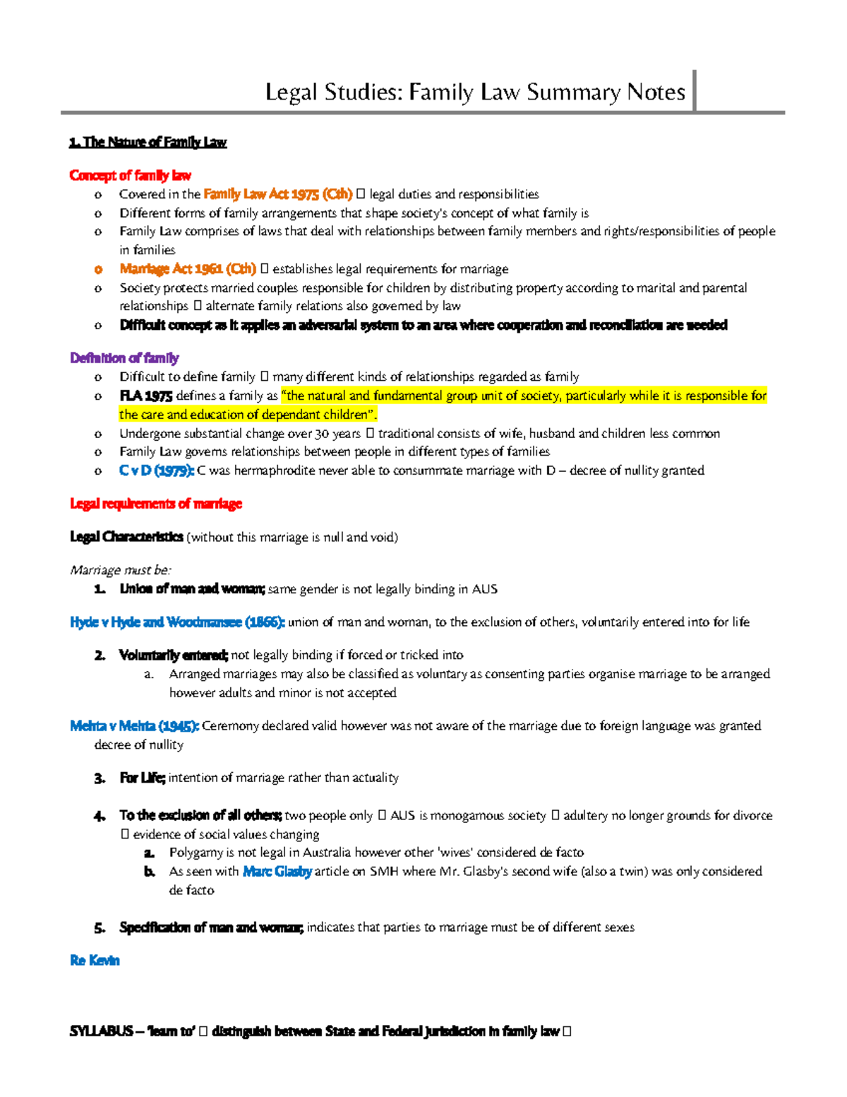 Family Law Notes - Overview and Legal Requirements (LAW101) - Studocu