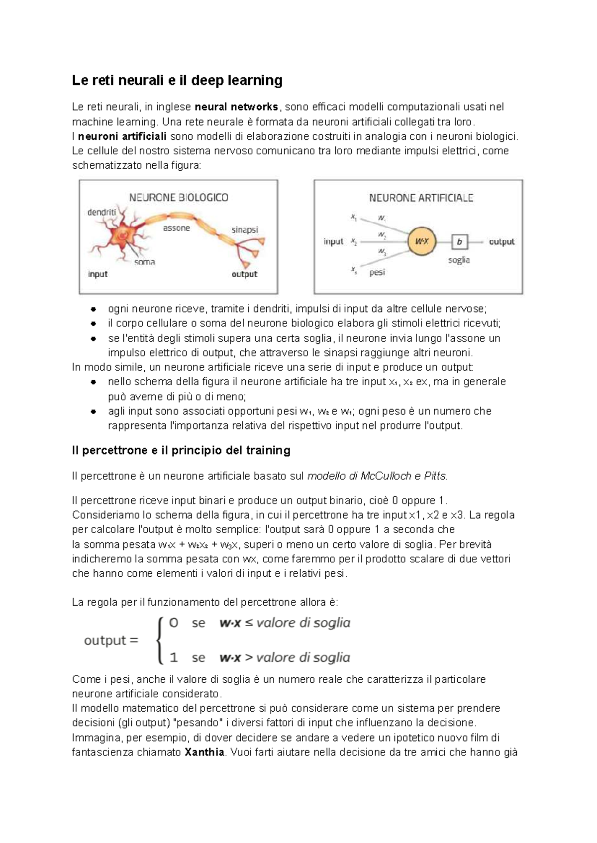 Le reti neurali e il deep learning - Una rete neurale è formata da ...