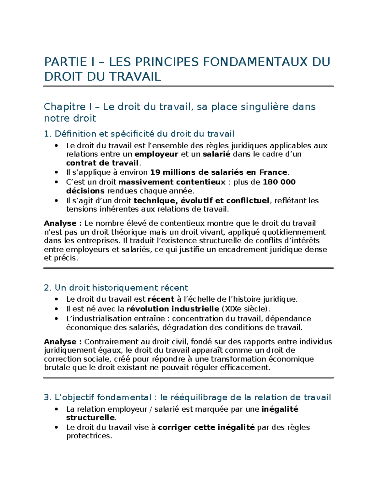 Partie 1 - Chapitre 1 : Principes Fondamentaux du Droit du Travail ...
