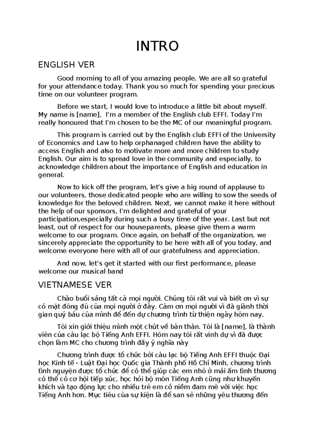 MC Script for EFFI Volunteer Program - University of Economics and Law ...