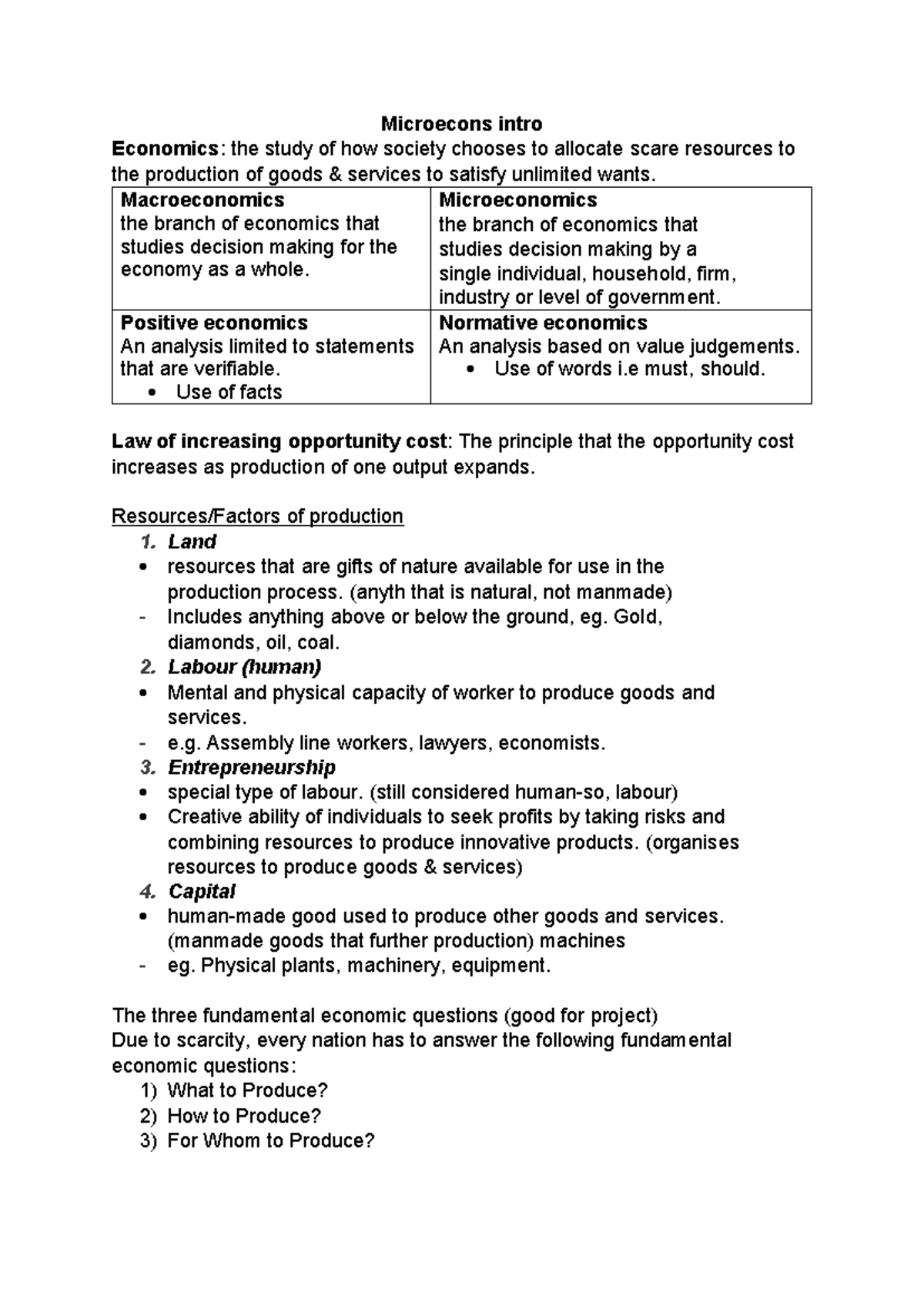 Microecons Intro Notes: Understanding Scarcity and Resource Allocation ...