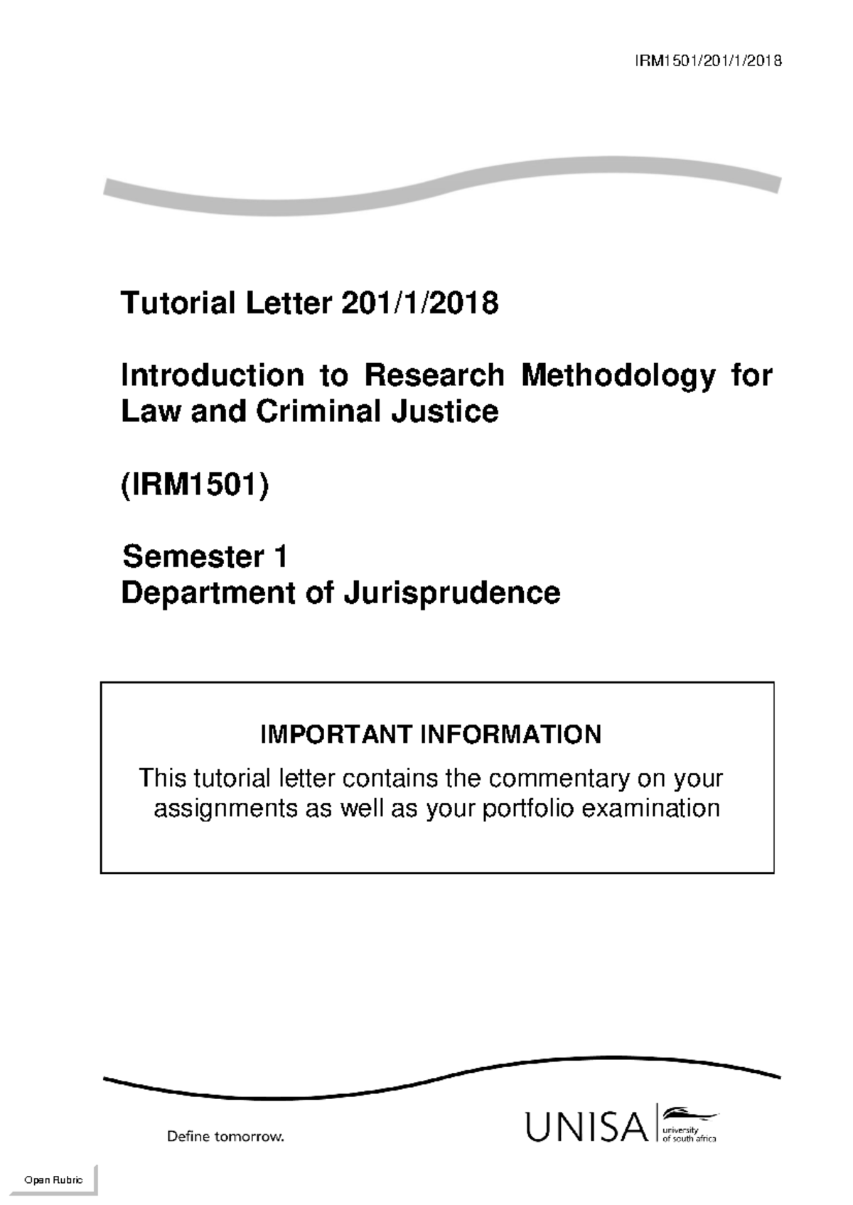 TL - 102 - IRM1501 - Tutorial Letter & Assignment Feedback Notes - Studocu