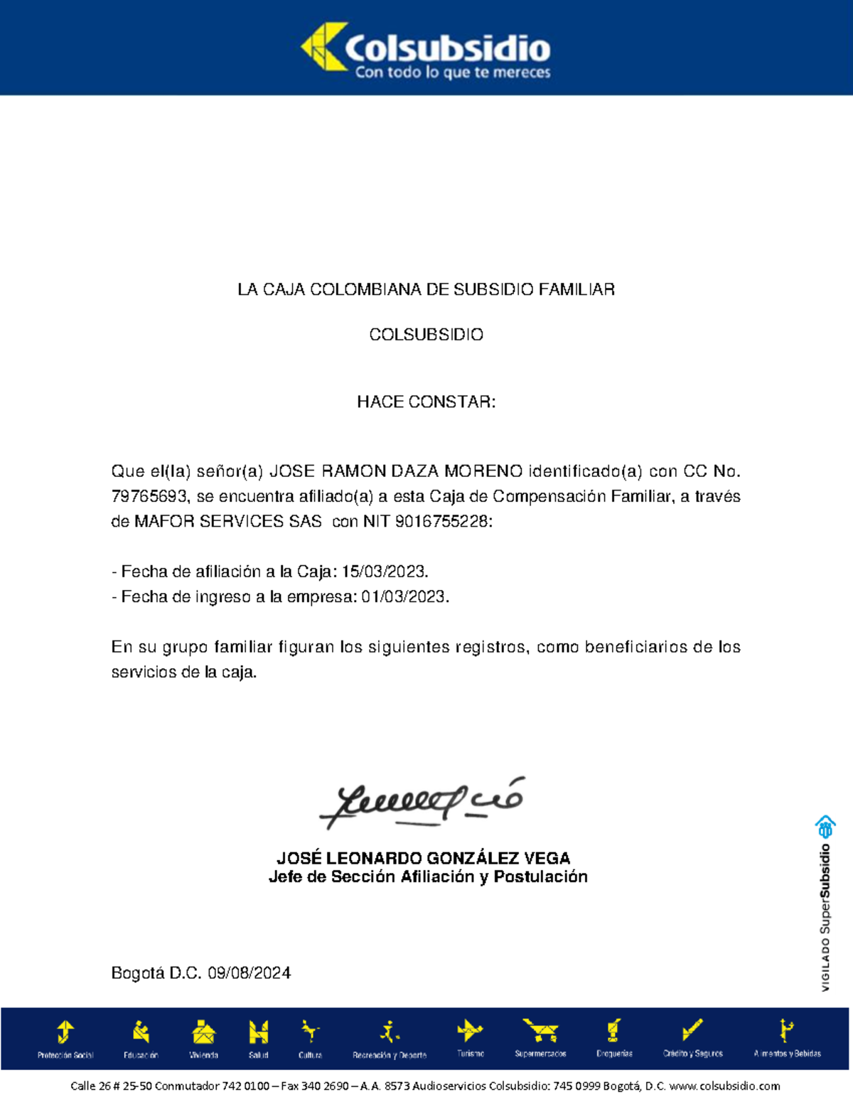 Certificado de Afiliación - Colsubsidio (14) - Document Preview