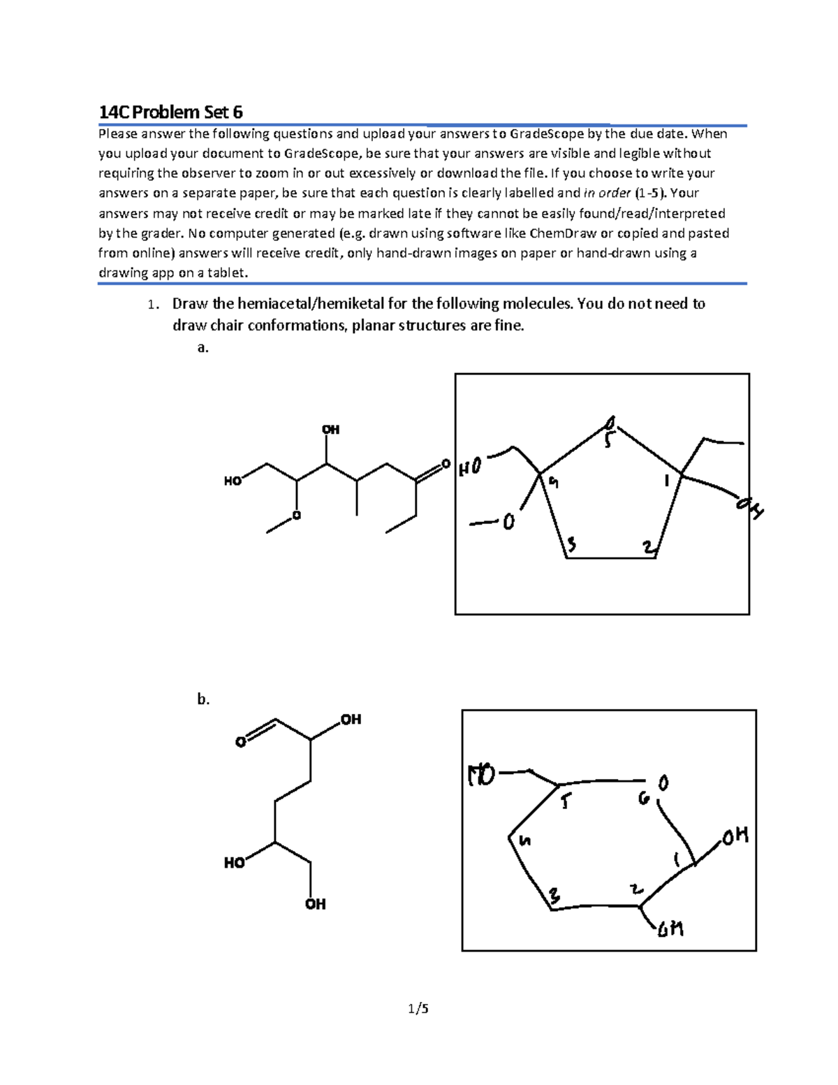 Chem 14C - Final Problem Set 6 with Stereochemistry Questions - Studocu