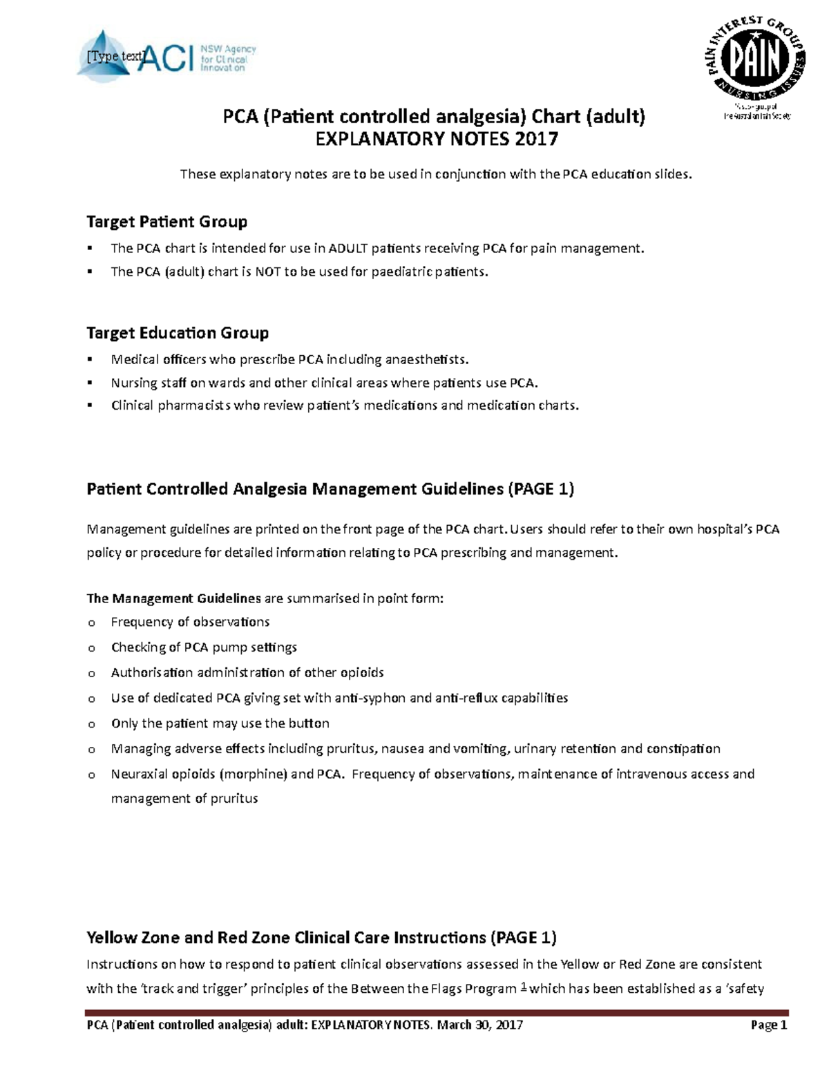 PCA Chart (Adult) Explanatory Notes for NRSG 258 Course - Studocu
