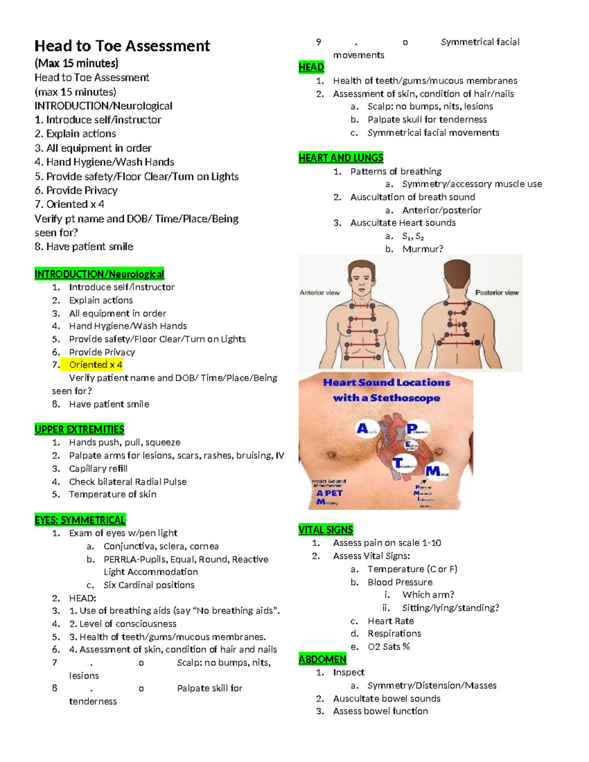 Head to Toe Assessment (Max 15 Min) - Practice Guide - Studocu