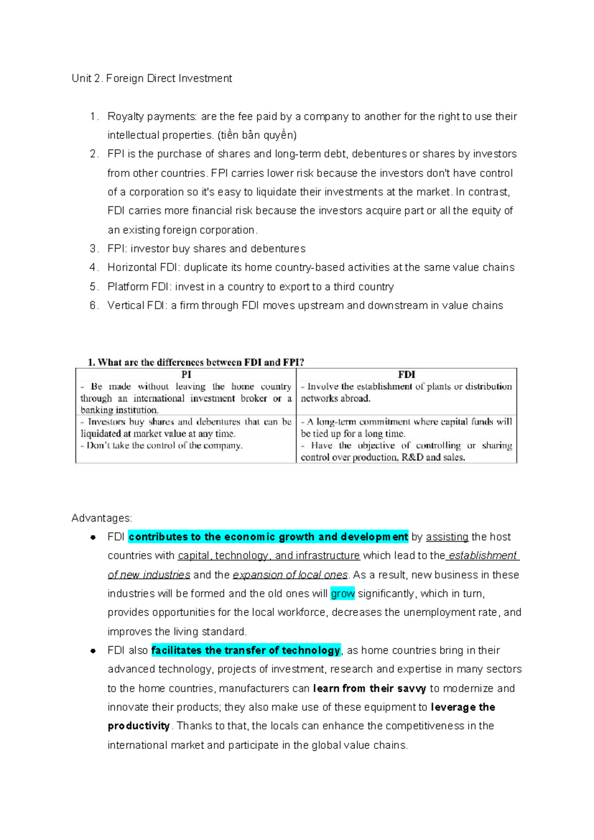 Unit 2 FDI Overview - Advantages and Types of Investments - Studocu