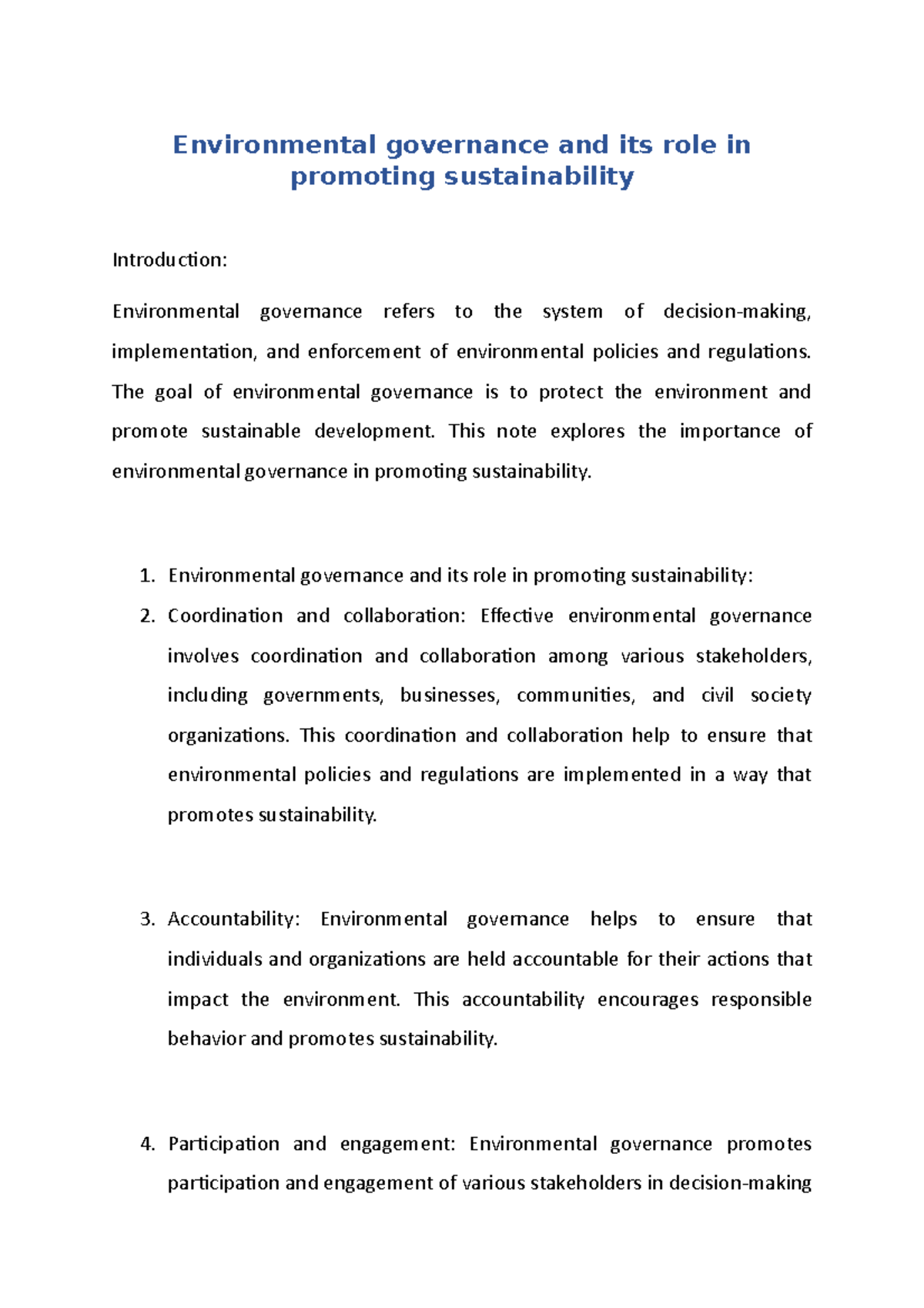 Environmental governance and its role in promoting sustainability ...
